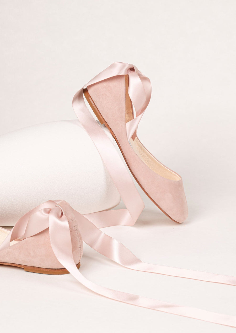 Blush nubuck bridal ballet flats from sideview