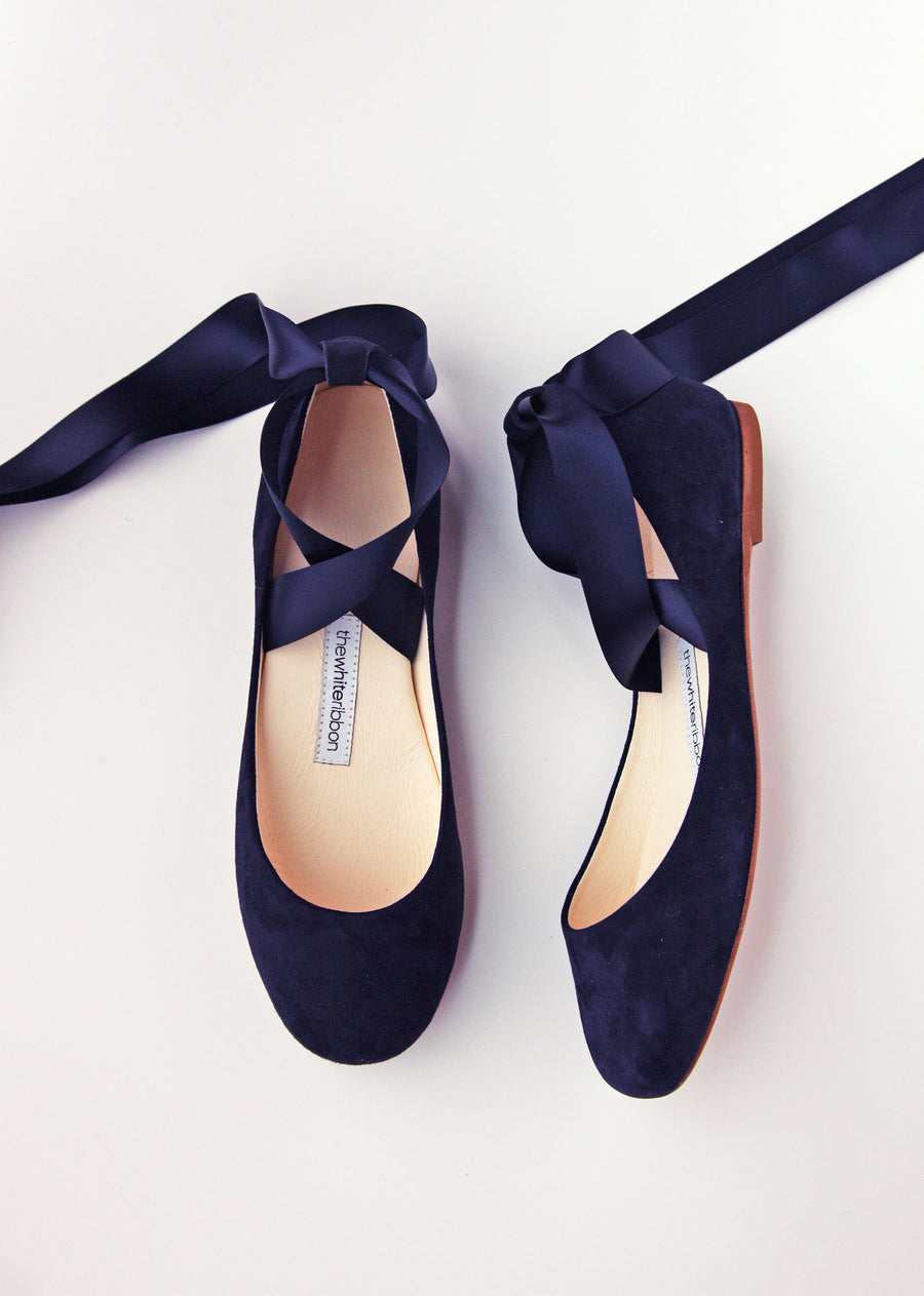 SIENNA BALLET FLATS - NAVY NUBUCK thewhiteribbon