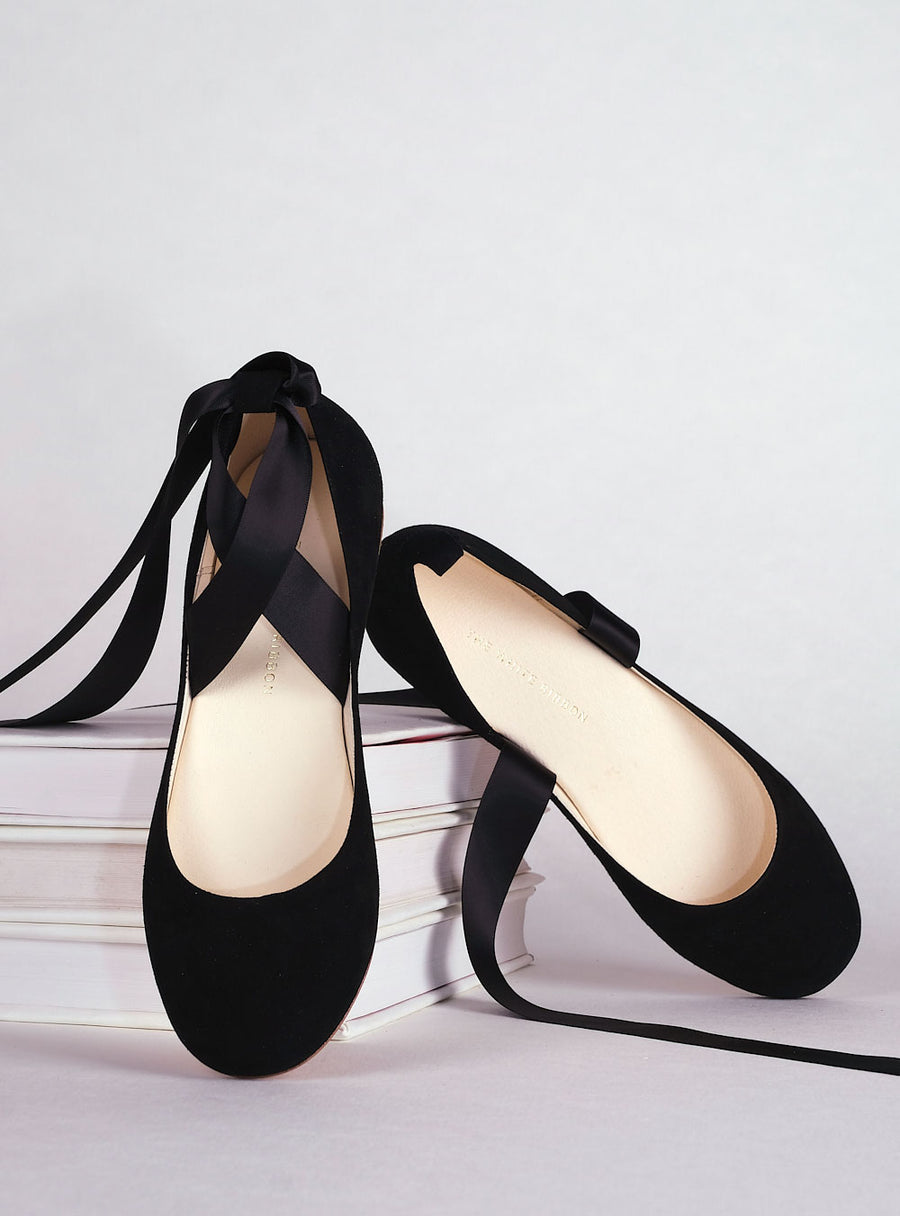 The Swan Ballet Flats in Black Nubuck – thewhiteribbon