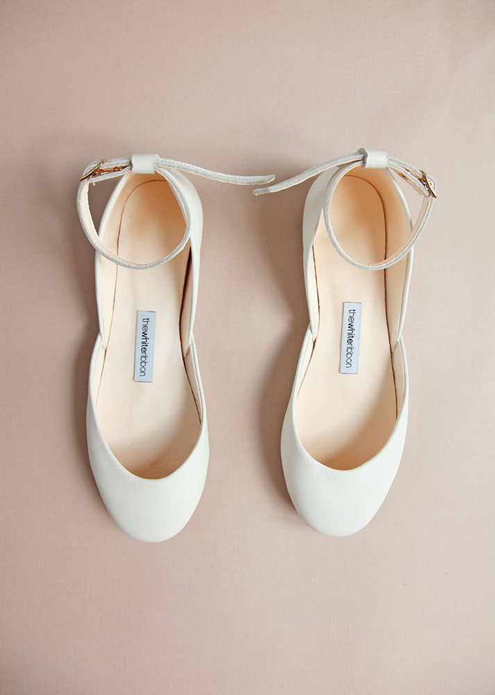 Ivory bridal ballet flats by the white ribbon